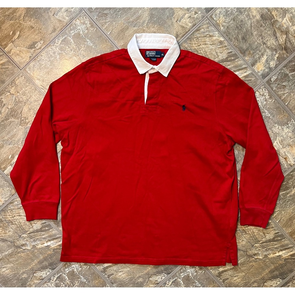 Polo Ralph Lauren Rugby Polo Men XL Red Vintage 90s Y2K Long Sleeve